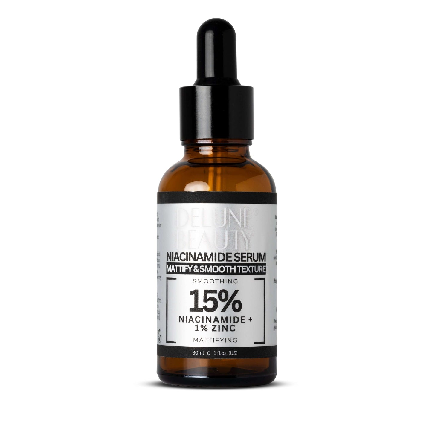 Delune Niacinamide and 1% Zinc Serum for blemish control and skin balance, 30ml bottle.