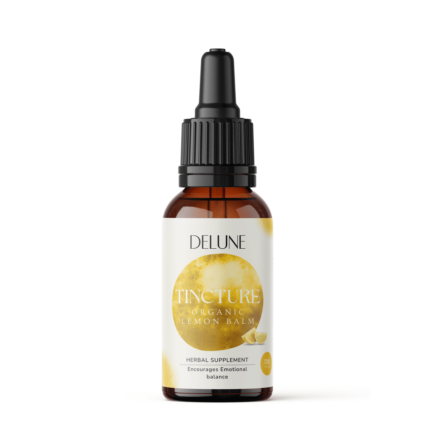Organic Lemon Balm Herbal Tincture bottle for stress relief and mood support