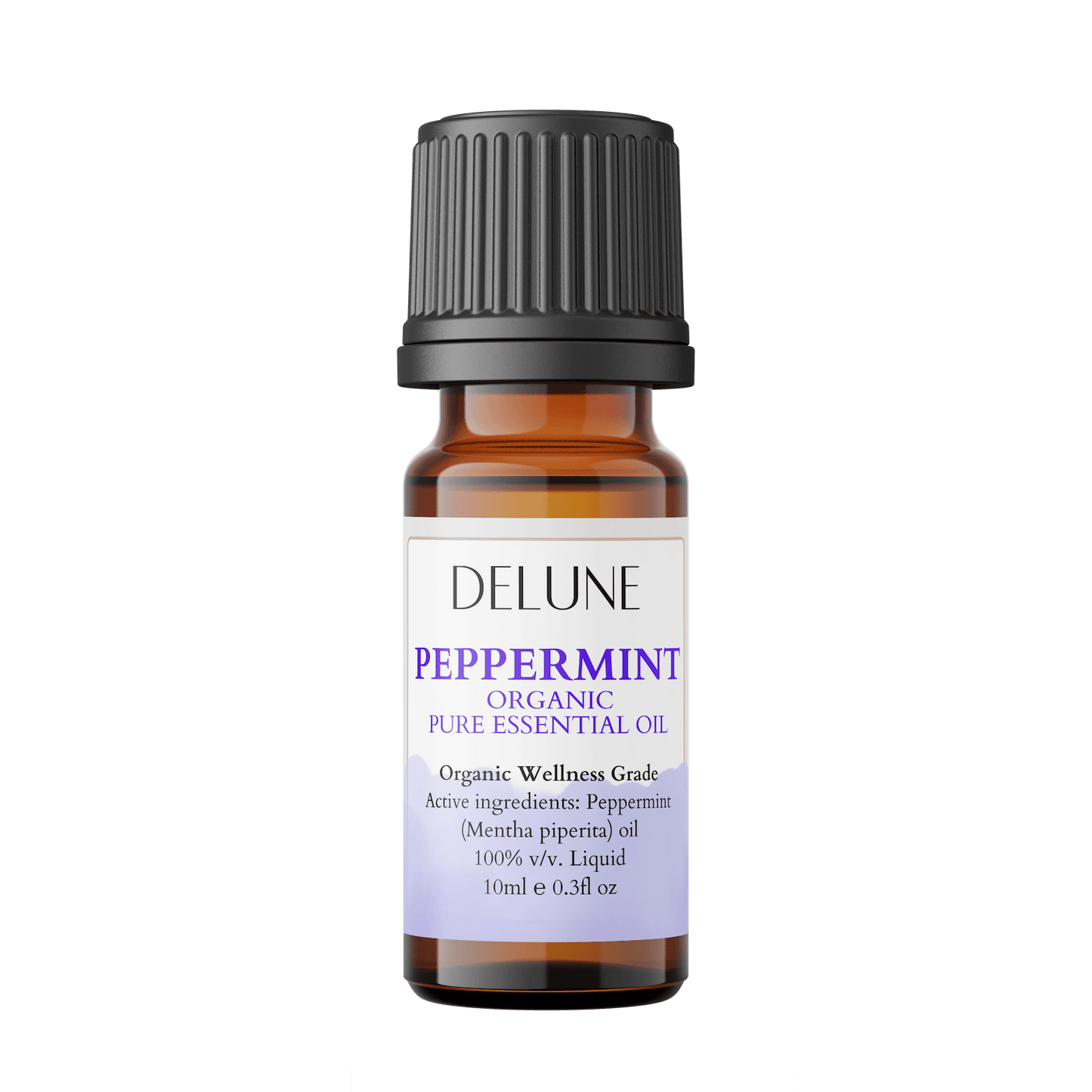 Bottle of Peppermint Organic Wellness Grade Essential Oil, 10ml, with a refreshing mint scent for revitalization and alertness.
