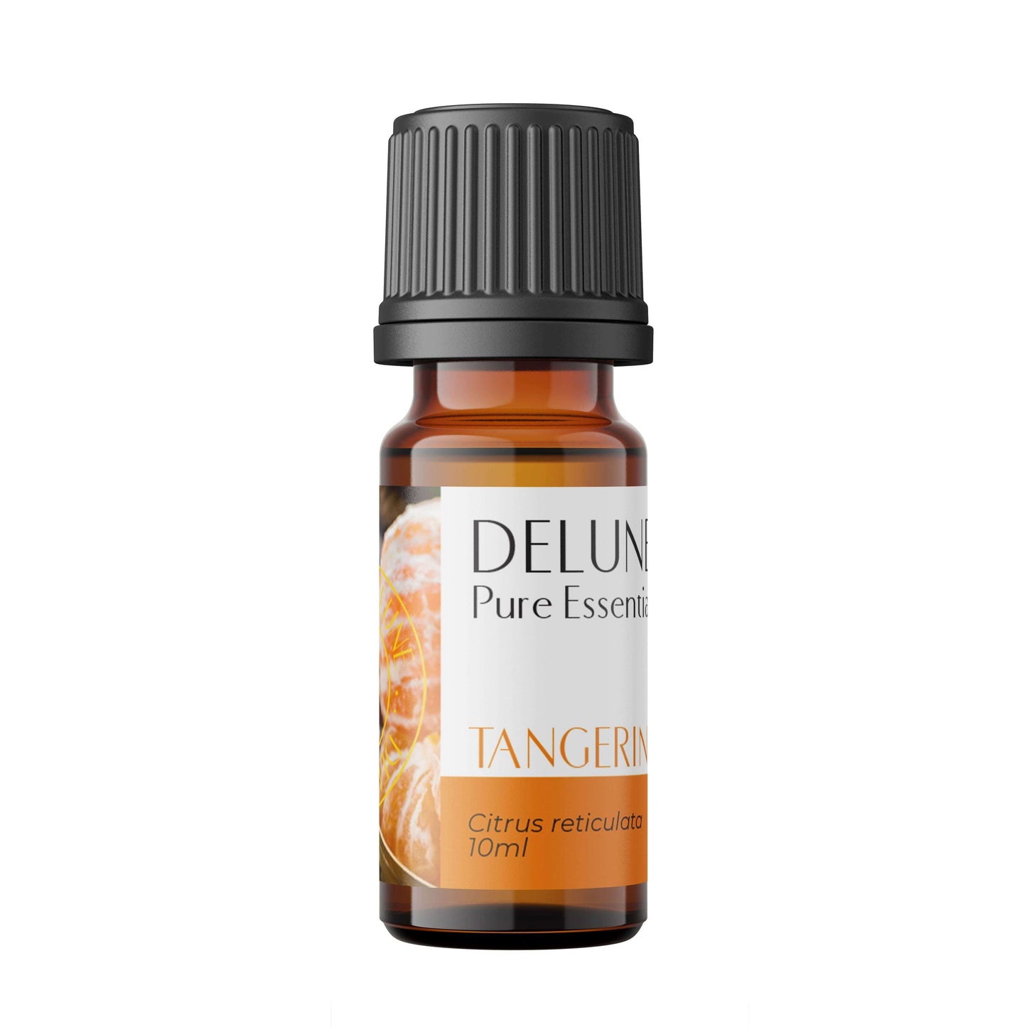 Tangerine Pure Essential Oil bottle, uplifting citrus aroma for energy and skin health, 10ml.