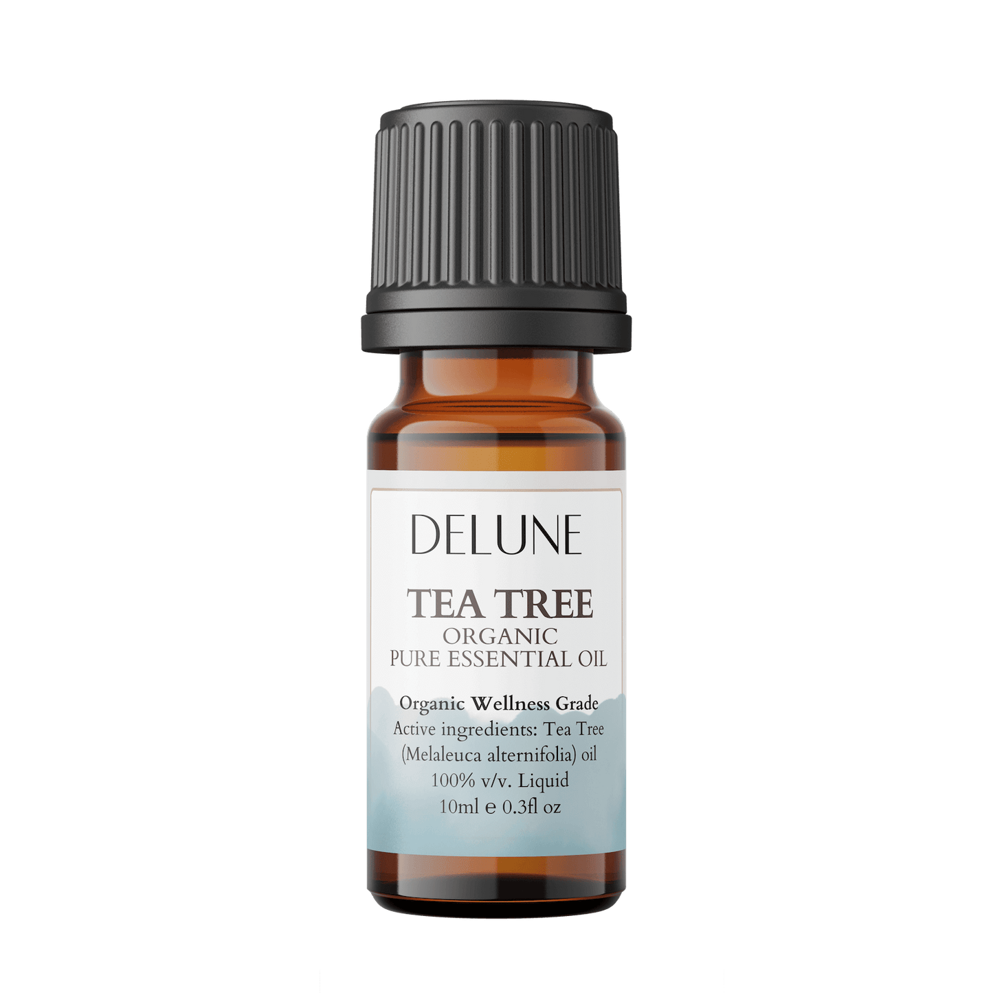 Tea Tree Organic Wellness Grade Essential Oil bottle, 10ml, made from 100% Melaleuca alternifolia, featuring purifying properties.