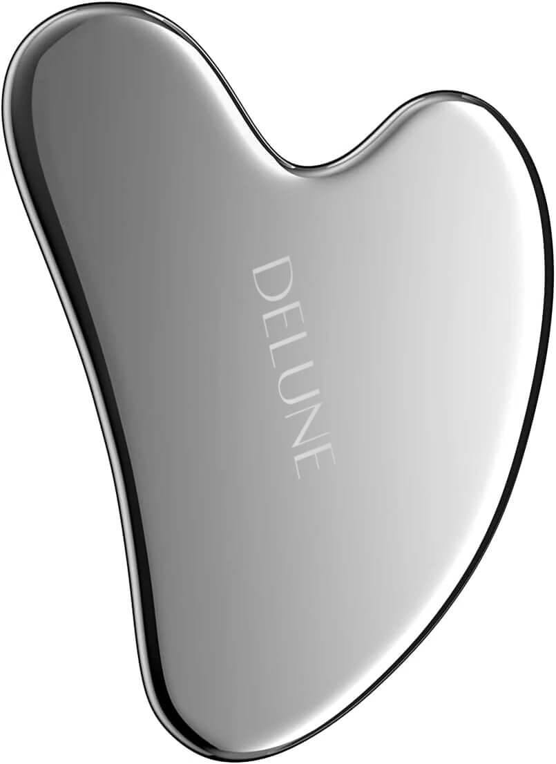 Stainless Steel Gua Sha tool for natural contouring and youthful skin, crafted for maximum hygiene and beauty enhancement.