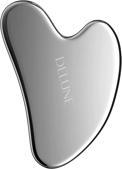 Stainless Steel Gua Sha tool for natural contouring and youthful skin, crafted for maximum hygiene and beauty enhancement.