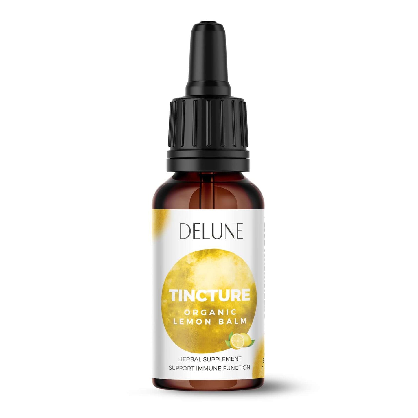 Organic Lemon Balm Herbal Tincture bottle for stress relief and mood support.