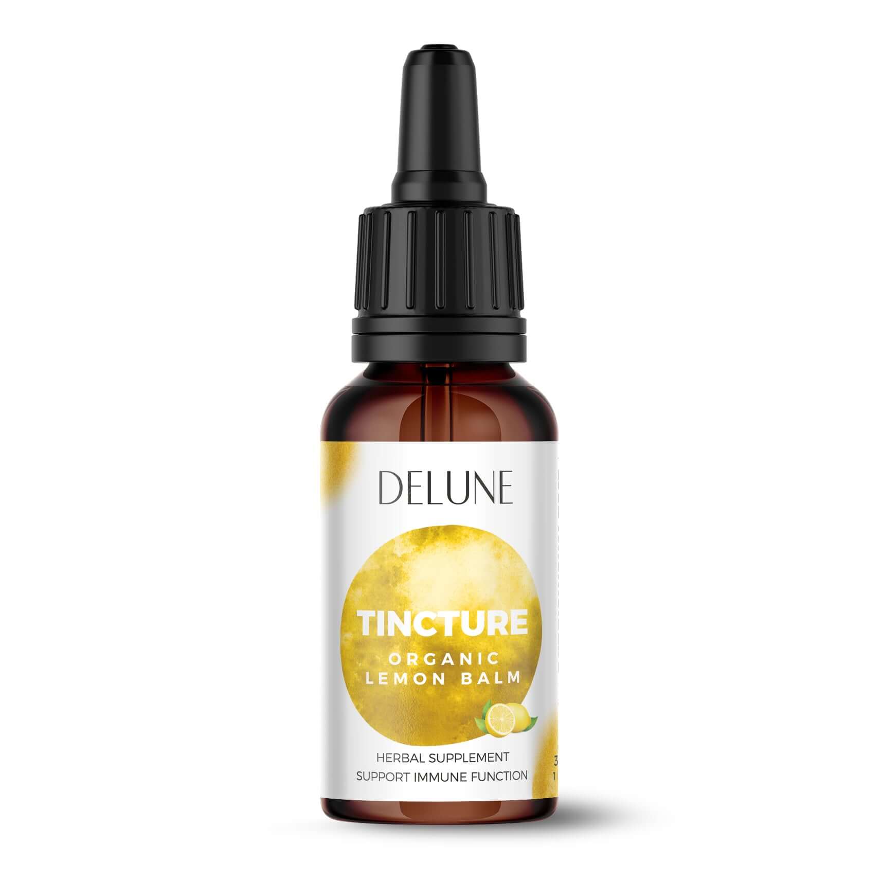 Organic Lemon Balm Herbal Tincture bottle for stress relief and mood support.