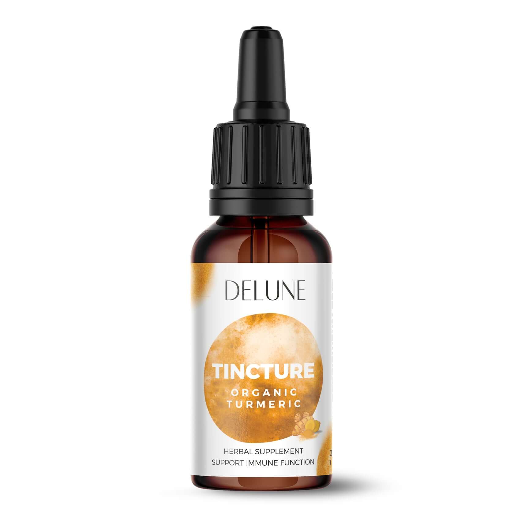 Organic Turmeric Herbal Tincture bottle promoting wellness and vitality with Ayurvedic benefits and spicy aroma.