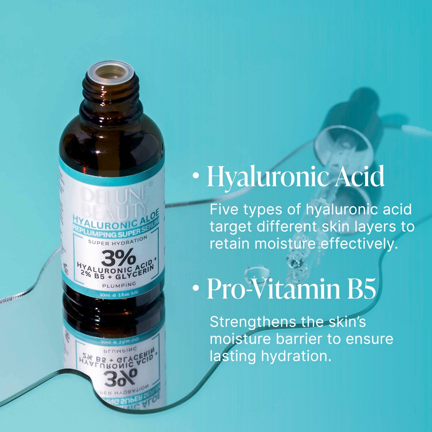 Radiant Hydration with 3% Hyaluronic Aloe B5 Serum – Delune