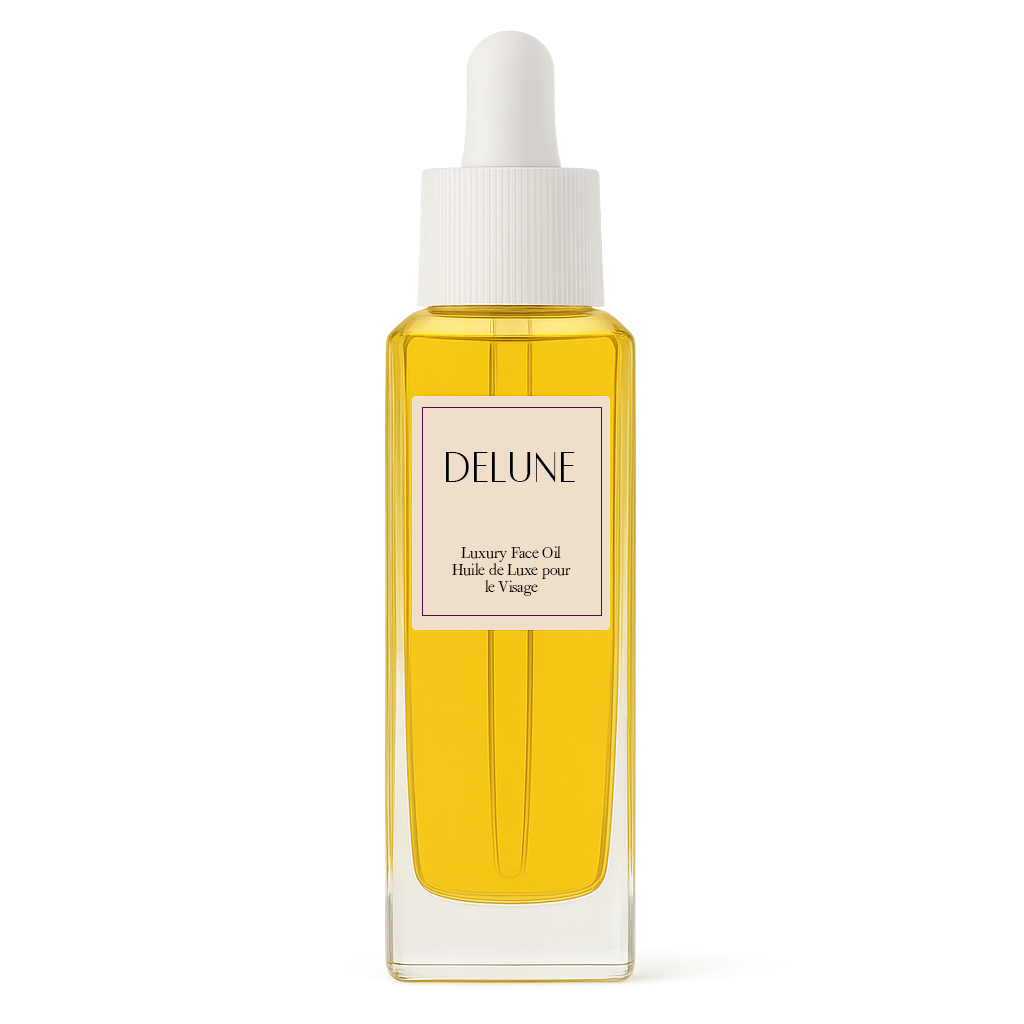 Delune Jojoba Glow Face Oil bottle showcasing skin-balancing botanical blend with jojoba oil and essential oils for hydration and soothing.