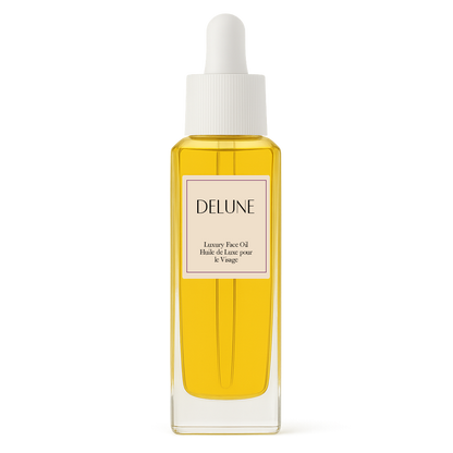 Delune Jojoba Glow Face Oil bottle showcasing skin-balancing botanical blend with jojoba oil and essential oils for hydration and soothing.