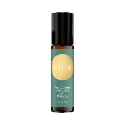 Eucalyptus Essential Oil Roll-On - 10ml bottle promotes clear breathing with invigorating eucalyptus scent, diluted in coconut oil.