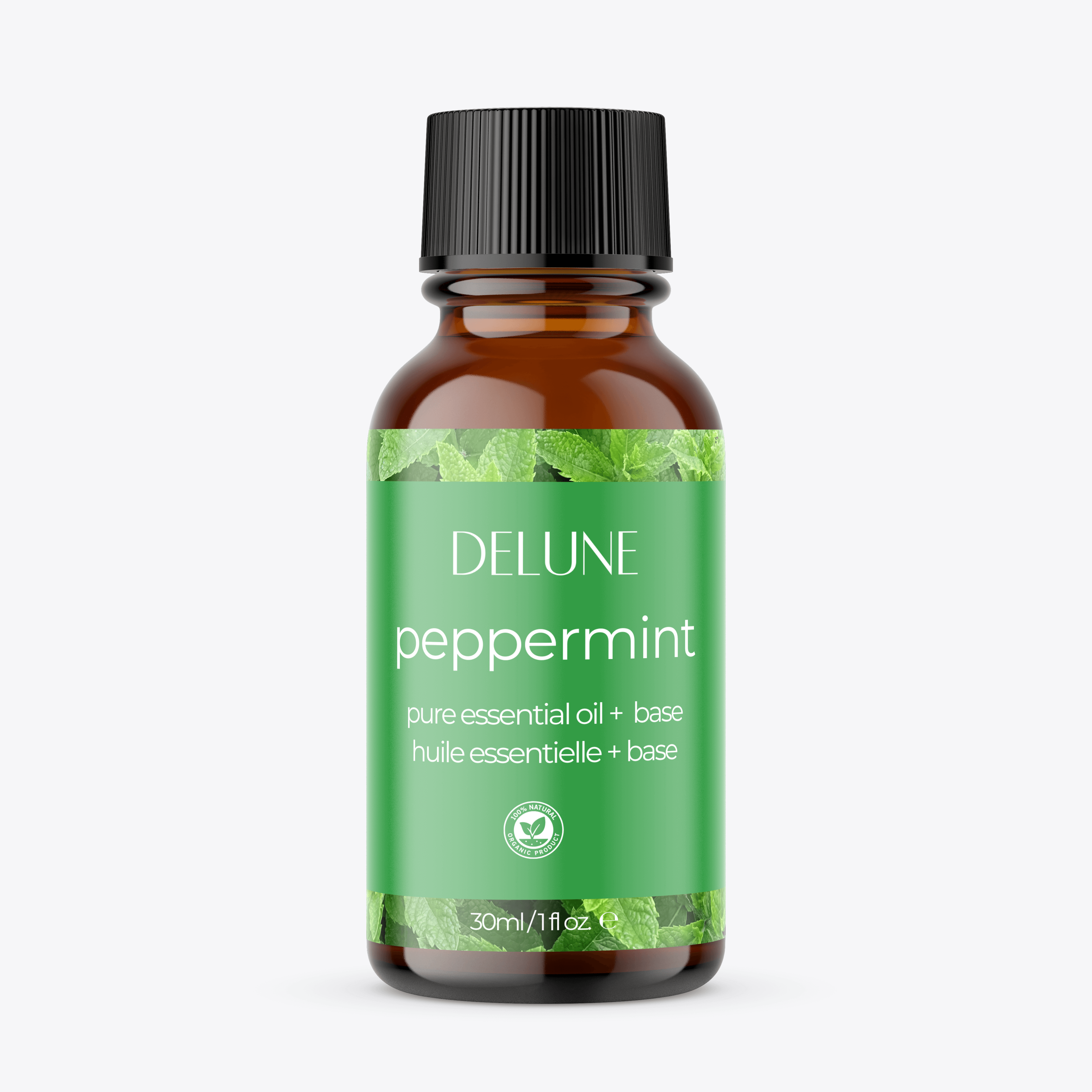 Peppermint essential oil with a refreshing mint aroma, perfect for body, bath, and layering with lavender or eucalyptus.